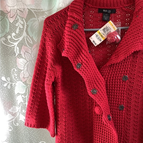 Style & Co Beautiful 🌹NWT Red Snap Button Sweater. - Picture 3 of 14